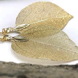 Gold Leaf Earrings, Real Leaf Earrings in Gold, Natural Jewelry, Wedding Jewelry, Gift for Her, Gold Plated Leaf Earrings, Real Gold Leaves image 6