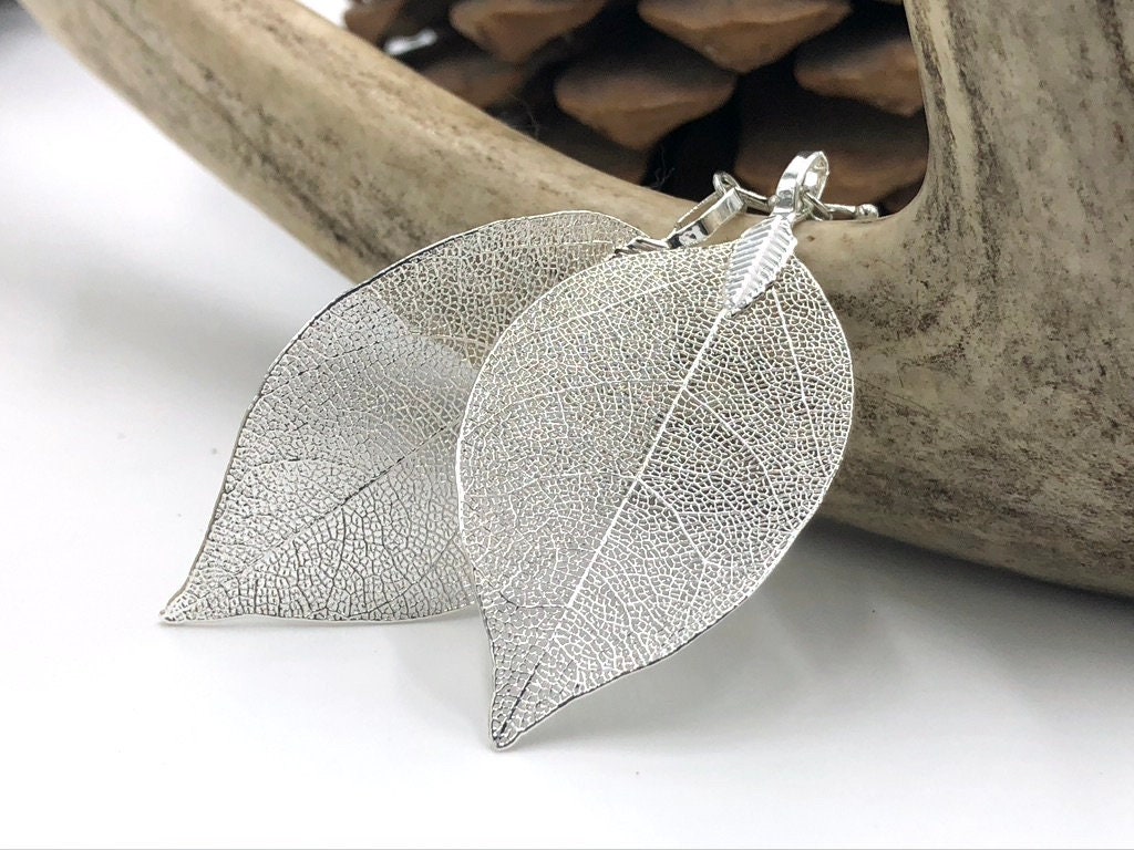 Stunning Real Leaf Earrings in Silver Natural Leaf Earrings Etsy UK
