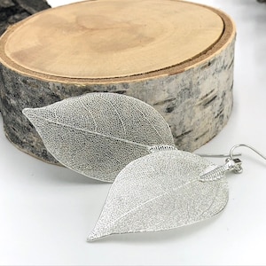 Silver Leaf Earrings, Real Leaf Earrings in Silver, Natural Jewelry, Wedding Jewelry, Gift for Her, Silver Plated Leaf Earrings, Real Leaves image 4