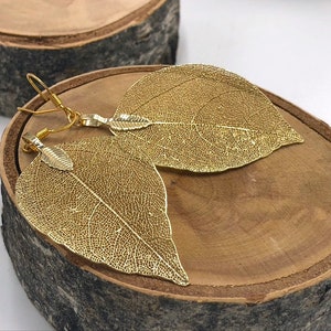 Gold Leaf Earrings, Real Leaf Earrings in Gold, Natural Jewelry, Wedding Jewelry, Gift for Her, Gold Plated Leaf Earrings, Real Gold Leaves image 5