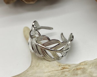 Silver feather rings, 3 styles, adjustable rings, stainless steel rings