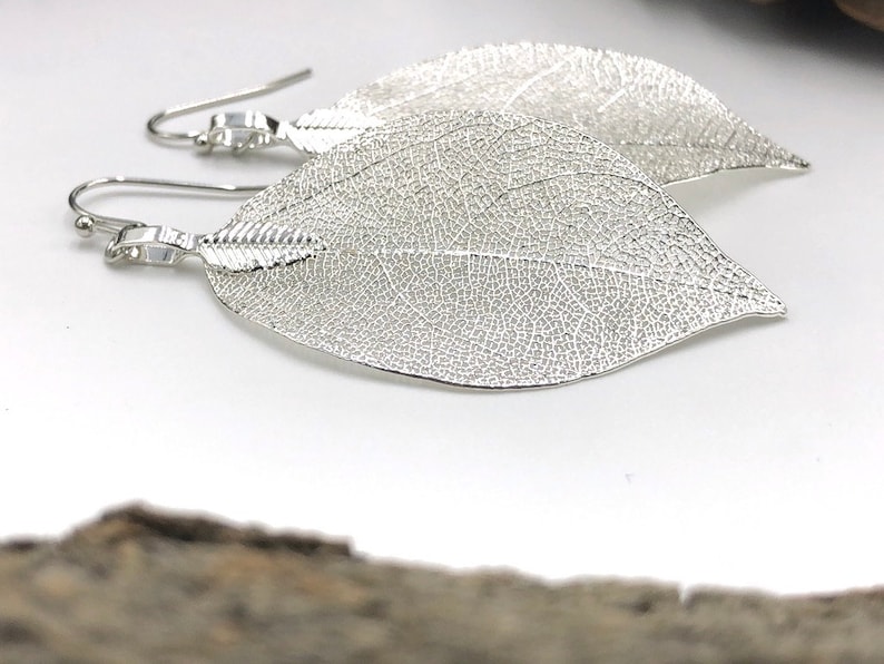 Silver Leaf Earrings, Real Leaf Earrings in Silver, Natural Jewelry, Wedding Jewelry, Gift for Her, Silver Plated Leaf Earrings, Real Leaves image 6