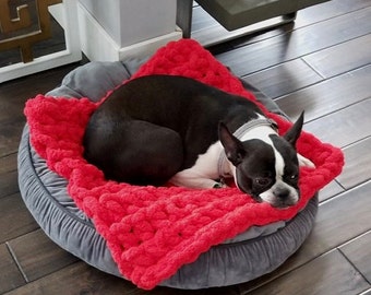 Couverture en tricot épais pour animal de compagnie/doux, couverture chaude, jeté/chien, lit douillet pour chat/haut de gamme, fil chenille hypoallergénique/cadeau parfait pour propriétaire d'animal de compagnie