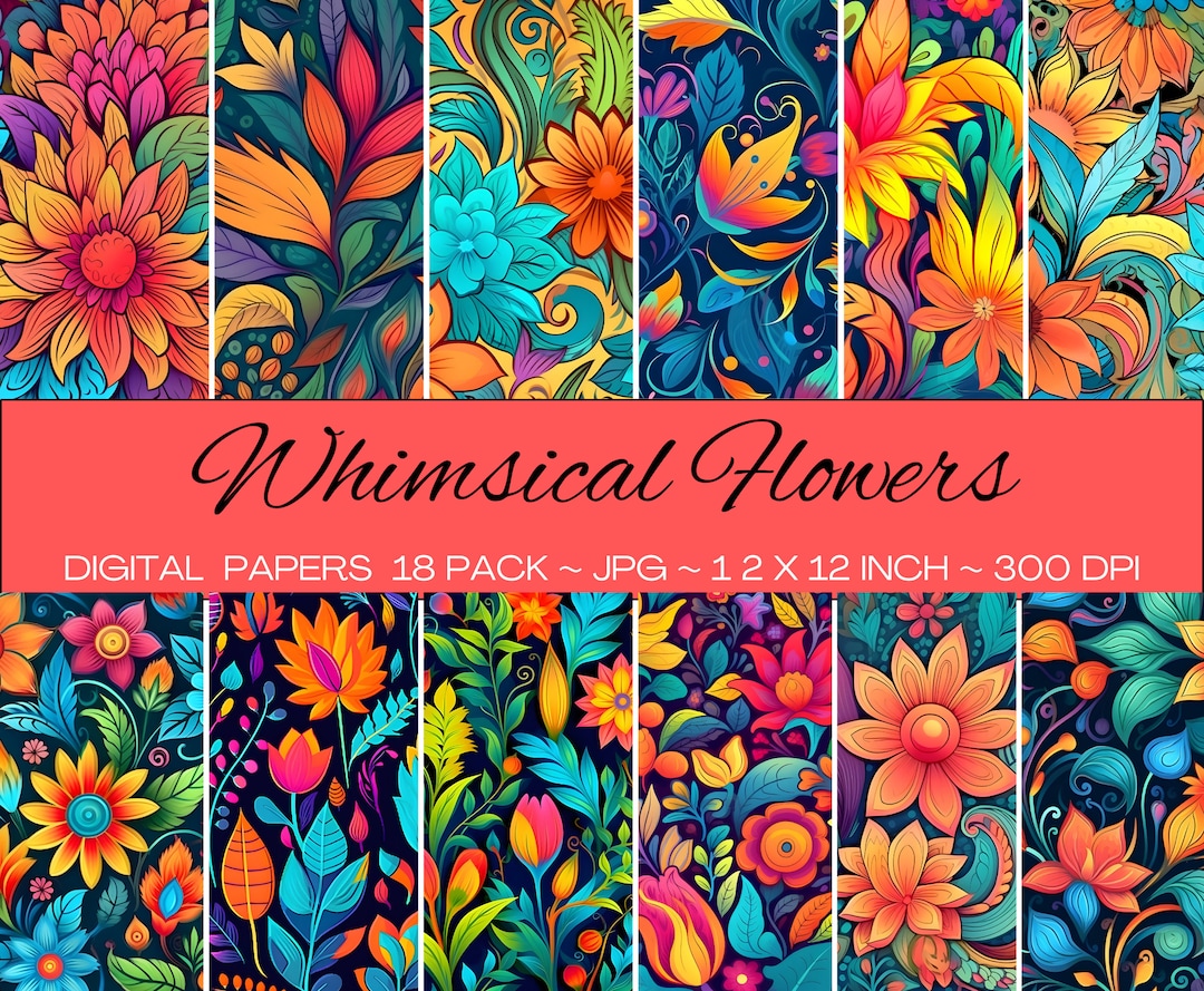 Whimsical Flowers Seamless Pattern Digital Paper/instant Digital ...
