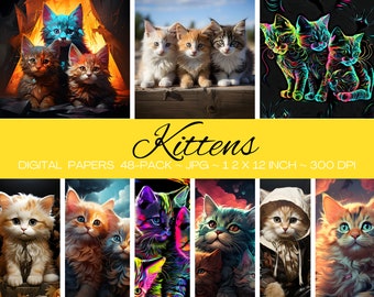Cliparts chats et chatons/image numérique de haute qualité/impression numérique/toile t-shirt coussin gobelet projets bricolage/usage commercial/paquet de 48