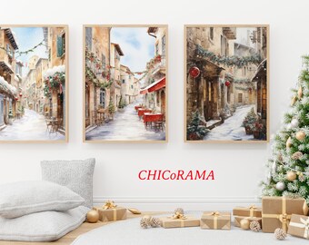 Hiver pittoresque en Toscane/oeuvre d'art murale imprimable numérique/image numérique de haute qualité/lot de 3 oeuvres d'art murales/papiers numériques/peintures à l'huile vintage