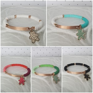 Bear Charm Bracelet/ Heishi Beads Bracelet/ Bangle Bracelet with Teddy Bear Charm/ Enamel Charm/Gold Bracelet/Modern Bracelet/ Trendy Look