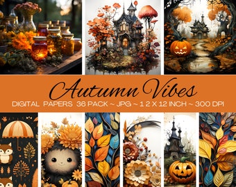 Autumn Vibes ClipArt/image numérique imprimable de haute qualité/fichiers numériques/toile de fond toile gobelets tasses t-shirts/usage commercial/paquet de 36