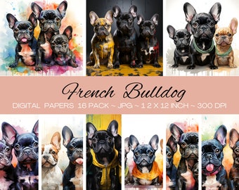 Bouledogue français numérique Clip Art/impression numérique/téléchargement instantané/T-shirt, toile, invitation, carte, scrapbooking/enfants artisanat/projet de bricolage/usage commercial