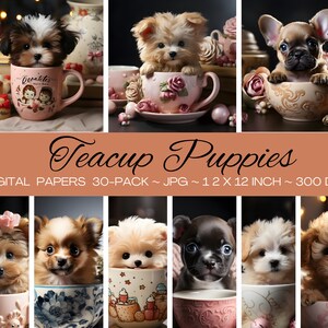 Tasse de thé chiots/image numérique de haute qualité/papier numérique/téléchargements numériques/carte de voeux T-shirt bricolage/tasse Tumblr/usage commercial/paquet de 30 cliparts