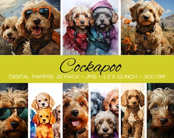 Art numérique Cockapoo/téléchargement instantané/impression numérique/illustration de livre cartes d'invitation/projet de bricolage scrapbooking/usage commercial/paquet de 22