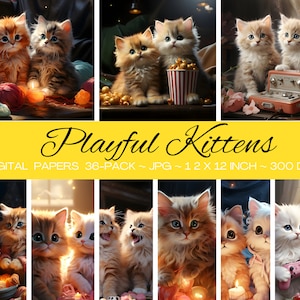 Cute Playful Kittens/High Quality Digital Image/Digital Printable/Book Cover Canvas Tumblr Mug/T-Shirt Pillow/Commercial Use/36 Pack Clipart