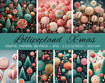Modèle sans couture de Noël Lollipopland/image numérique de haute qualité/impression numérique/artisanat, emballage, tumblr, tasse, oreiller/usage commercial/paquet de 28
