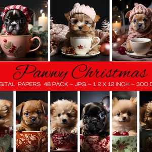Micro theekopje puppy's/digitale kerst cliparts/digitale bundelbestanden/uitnodigingskaarten muurkunst/T-shirt/tumblr mok DIY/commercieel gebruik/48 stuks