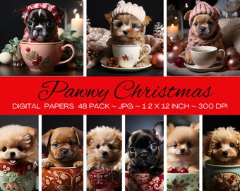Micro tasse de thé chiots/photos numériques de Noël/ensembles numériques de fichiers/cartes d'invitation art mural/t-shirt/tasse Tumblr à faire soi-même/usage commercial/paquet de 48
