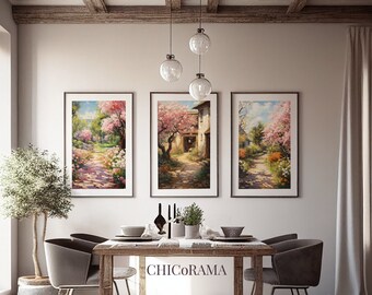 Art mural impressionnisme/impression numérique/peinture à l'huile impression numérique/oeuvres d'art numériques/salon, salle à manger, décoration de chambre/jardin à la française/lot de 3