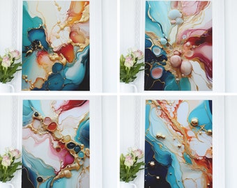 4 oeuvres d'art murales abstraites/imprimables/image numérique de haute qualité/turquoise, rose, ambre, or oeuvres d'art à l'encre d'alcool/papier numérique/oeuvres d'art à téléchargement numérique