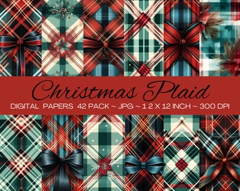 Plaid de Noël/Motif numérique sans couture de haute qualité/Impression numérique groupée/Papier d'emballage, Boîte cadeau, Sac, Tumblr, Mug/Usage commercial/Pack de 42