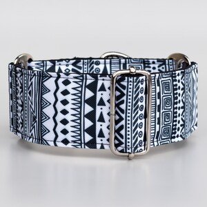 Martingale dog collar, Black and white water repellent sighthound collar, 1&quot;, 1.5&quot;, 2&quot; wide greyhound, galgo fabric collar, Galgina DOODLES