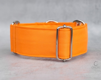 Martingale dog collar, Orange water repellent sighthound collar, 1", 1.5", 2" wide Greyhound, Whippet, Galgo, Lurcher collar, Galgina SAVANA