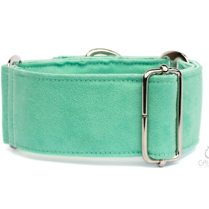 Martingale dog collar in mint green suedette fabric, 1", 1.5" or 2" wide sighthound, Greyhound, Saluki, Galgo, Azawakh collar, Galgina MINTY