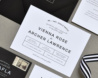 Modern Wedding Invitation Simple Wedding Invitation Retro Etsy