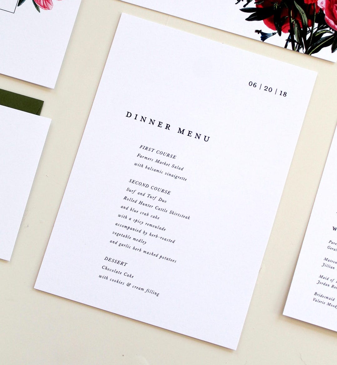 Simple Modern Menu Design, Modern Wedding Menu, Serif Font Menu Design ...