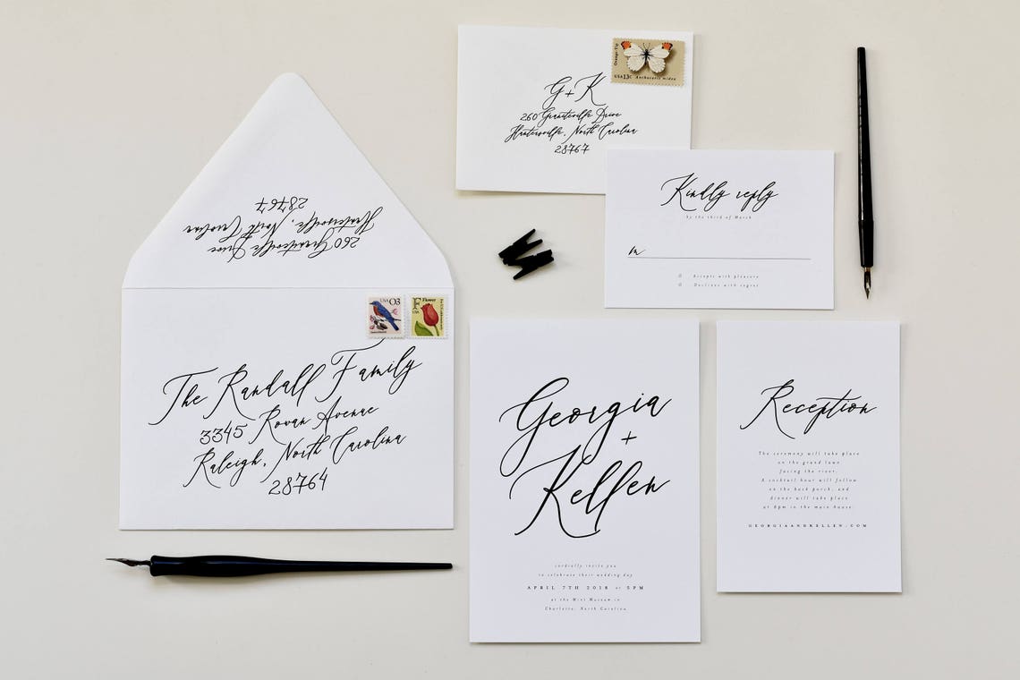 Hand Calligraphy Wedding Invitation Modern Calligraphy Etsy