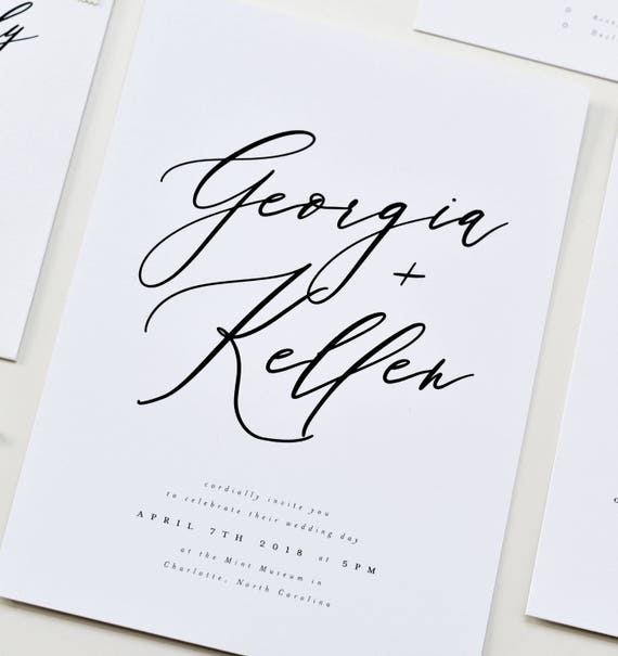 Calligraphy Wedding Invitation Modern Calligraphy Wedding Etsy