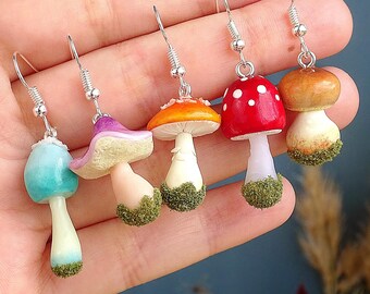 Earrings mushrooms realistic miniature (fimo) seasonal jewel autumn nature handmade color of choice multicolored personalized