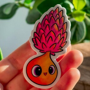 STICKER p'tite pousse orange et rouge / plastifié mat / petite créature mignonne magique porte-bonheur