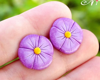 Earrings BIG purple flowers spring (fimo) jewel of seasonal purple flower chips retro bucolic field original gift idea