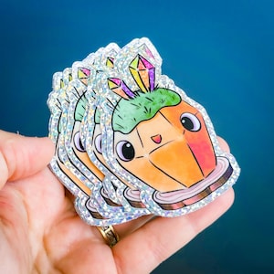 STICKER PAILLETÉ p'tit caillou orange cristaux / plastifié / petite créature mignonne magique esprit coloré déco à coller