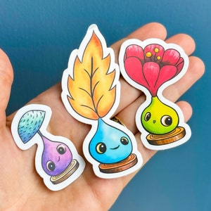 Set mit 3 AUFKLEBERN: kleine Sprossen / matt laminiert / kleiner süßer magischer Geist der bunten Natur