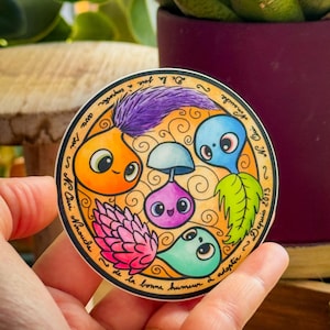 STICKER machine à laver de p'tites pousses / plastifié / 7,5 cm petite créature mignonne magique esprit coloré déco à coller