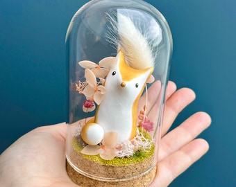 Renard doré / décor sous cloche en verre / féérique miniature animal mignon printemps magie enchanté fleur séchée décorations 1