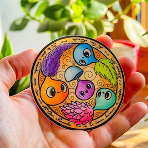 STICKER wasmachine van kleine spruitjes / mat gelamineerd / klein schattig magisch wezen geluksbrenger