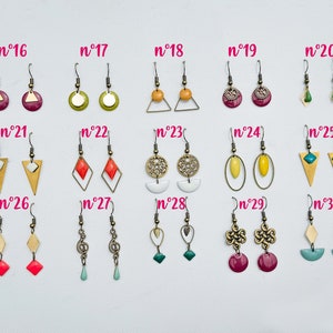 Boucles d'oreilles FIN DE COLLECTION / modèle au choix / bijou géométrique laiton doré / émail coloré créole idée cadeau femme fille image 3