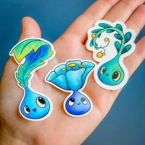 HIVER / Lot de 3 STICKERS / plastifié mat / petite créature mignonne magique esprit de la nature coloré