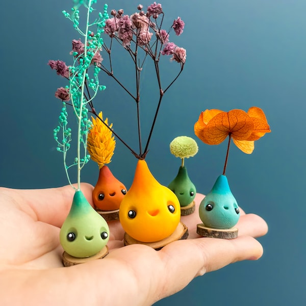P'tite Pousse figurine IN CHOICE (fimo) preserved flowers mini magical creature forest spirit nature lucky charm sculpture handmade decoration 5