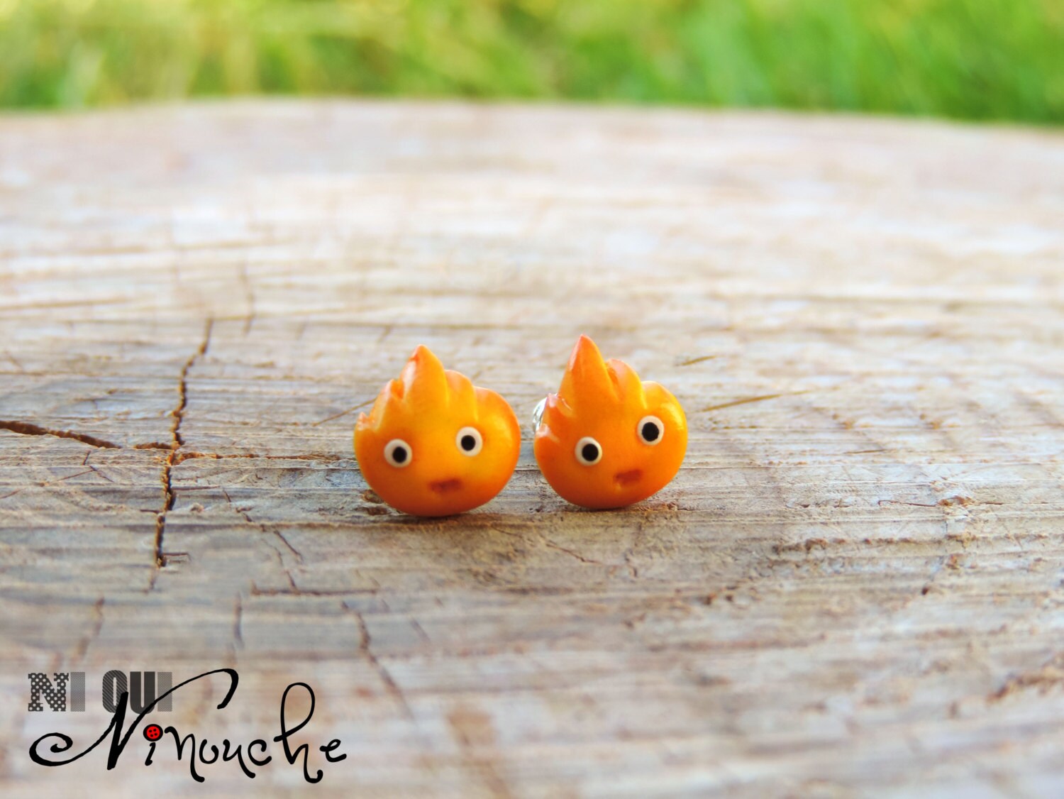 Earrings Calcifer Chips Nails Mini Fimo Geek Miyazaki Manga Etsy