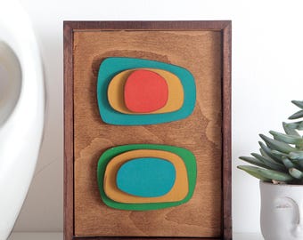 Framed 3D Abstract Wall Art: 'Colourful Pebbles' Mid-Century Modern