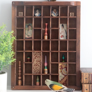 Really Nice Cabinet of Vintage Curios in a Lovely Antique  Letterpress Type Case Printers Drawer Display Case