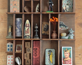 Great Quirky Cabinet of Curios in an Antique Letterpress Type Case Printers Drawer Display Case