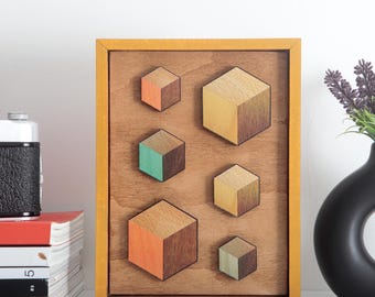 Small Framed 3D Geometric Wall Art: Modern Abstract Panel