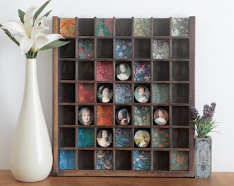 Antike Drucker Set Case Schublade: William Morris Prints & Portrait Display