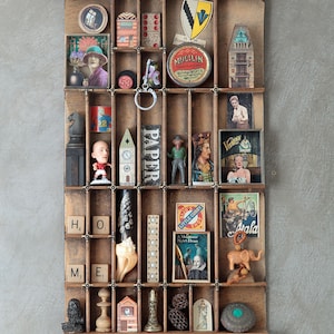 Great Quirky Cabinet of Vintage Curios in an old Hamilton Vintage Letterpress Type Case Printers Drawer Display Case