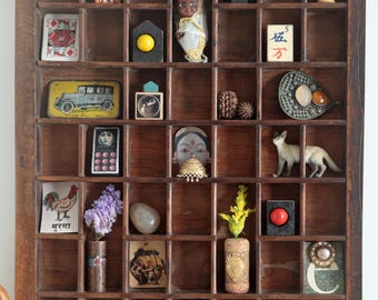 Really Nice Cabinet of Vintage Curios in a lovely antique Hamilton Letterpress Type Case Printers Drawer Display Case