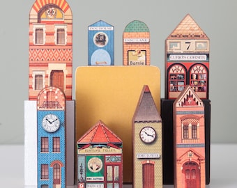 Handmade Wooden House Collection, Quirky Home Decor, Printers Tray Display