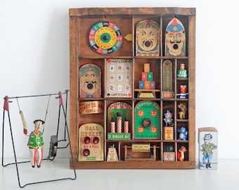 Vintage Karneval Spiele Zusammenstellungskunst in antikem Druckertablett